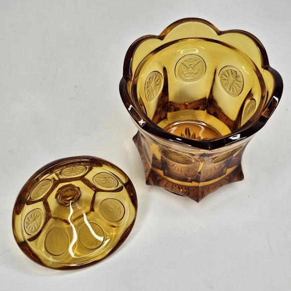FOSTORIA Coin Amber Glass Candy Jar with Lid - Picture 5 of 8